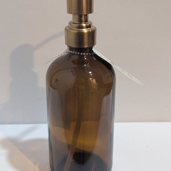 Red Shed NWT Glass 17 Fl Oz Amber Soap Lotion Dispenser Brushed Gold Hardware - Picture 4 of 5